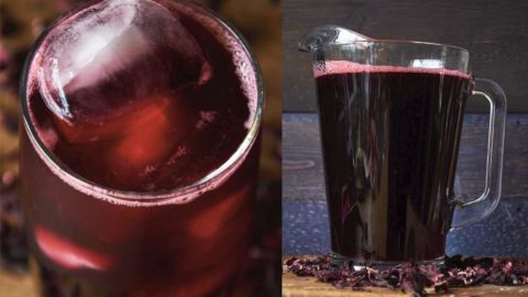 pitcher of agua de jamaica drink
