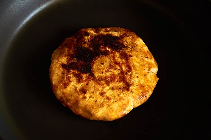 Cooking a Gordita in Frying Pan