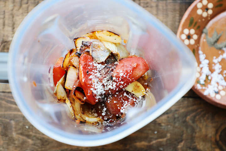 Salsa Taquera Ingredients in Blender Jar