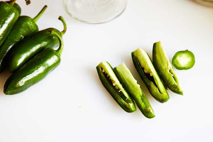 Chopped Serrano Peppers on Cutting Board