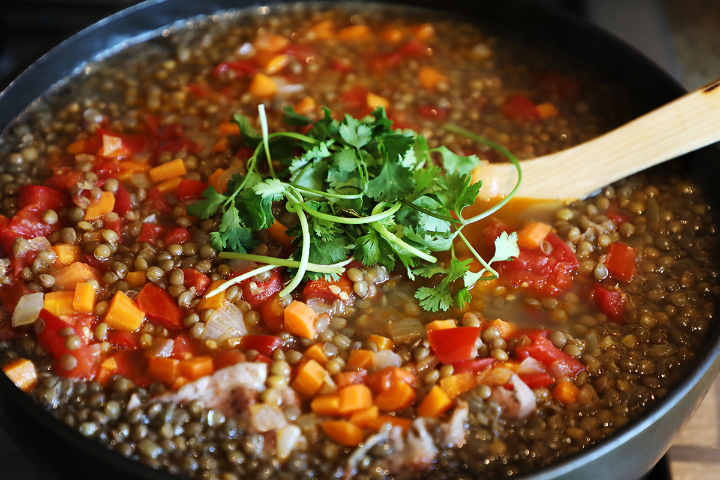 Adding Cilantro to Lentil Soup