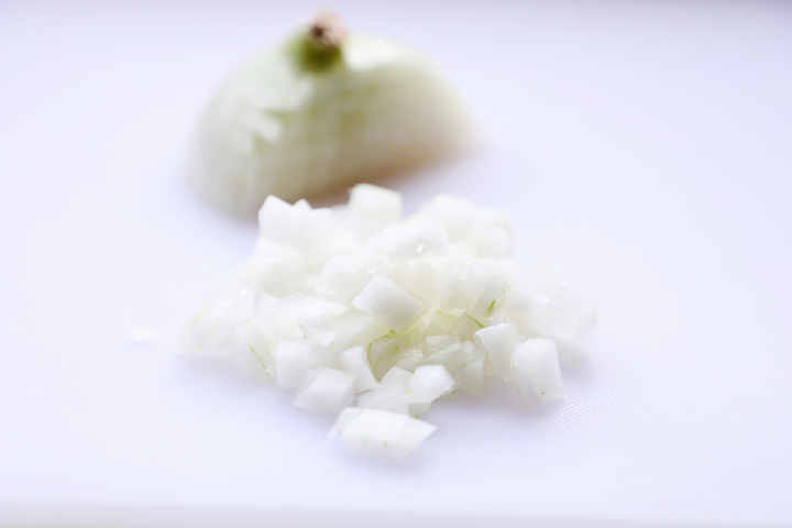 Diced Onion on Cutting Board