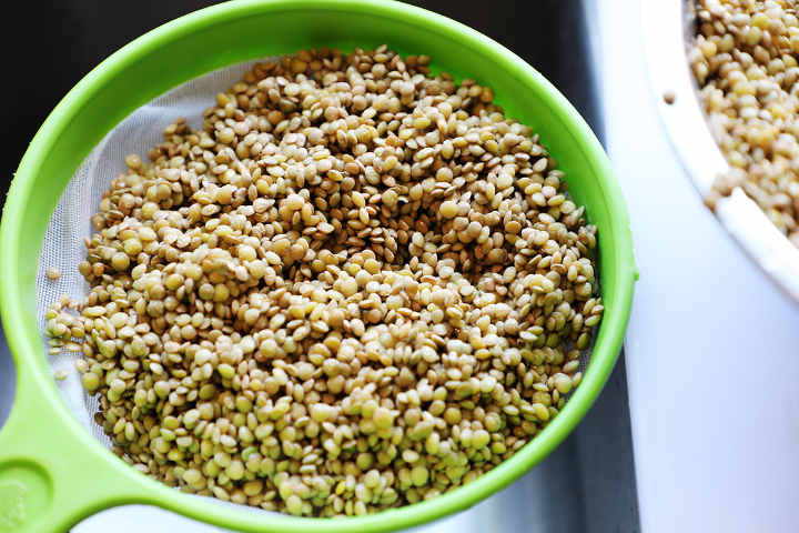 Drained Lentils in Colander