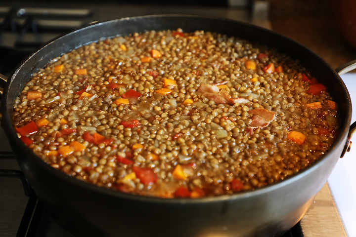 Pot of Mexican Lentil Soup on Stove